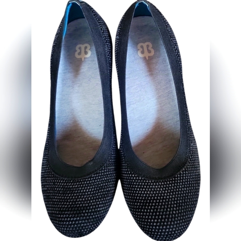 Betabrand Late to the Gate Black Gray Cone Heels Knit Comfort Shoes Size 8.5